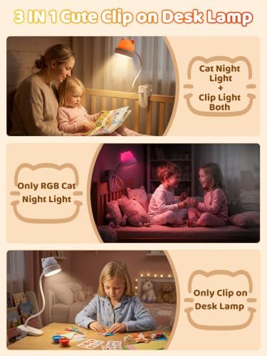 Rechargeable RGB Clip-on Cat Lamp, Dimmable Night Light