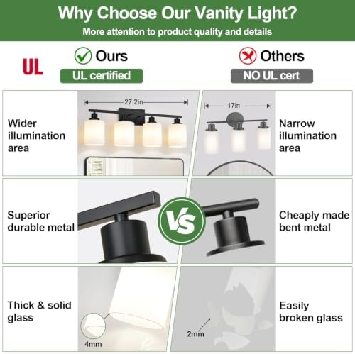 MOKATNG 4-Light Matte Black Bathroom Vanity Light