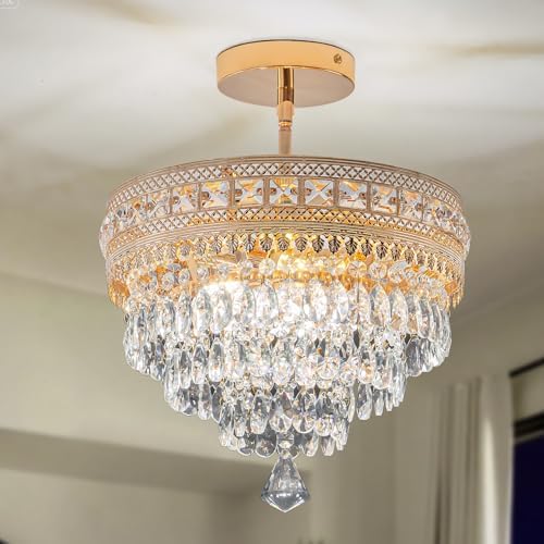 Modern Crystal Flush Mount Chandelier, 4-Layer K9 Crystal