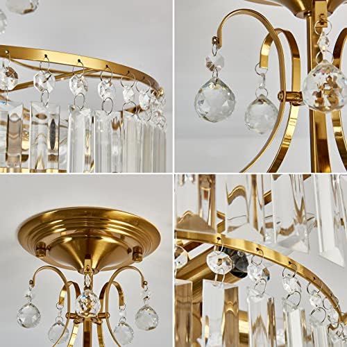 CVKASH 5-Light Gold Crystal Semi-Flush Mount Chandelier