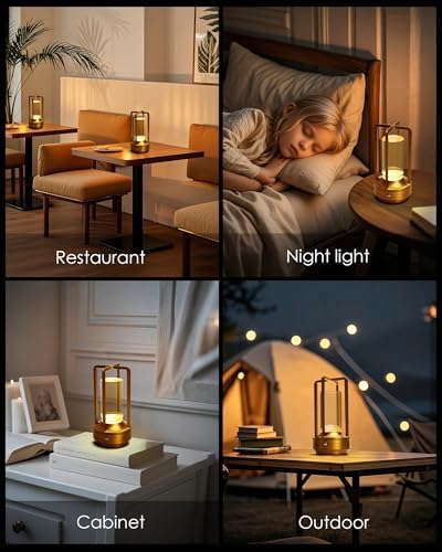 2 Pack Gold Cordless Rechargeable LED Table Lamps