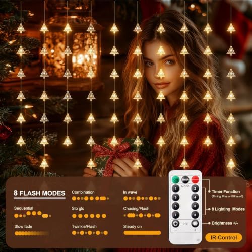 Christmas Tree Curtain Lights, 70 LEDs, Warm White