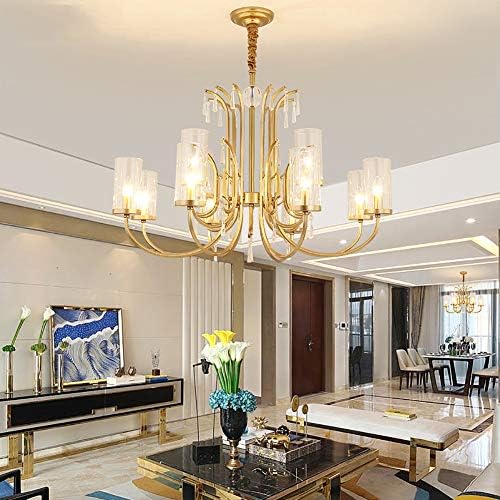 E14 Gold Glass Chandelier, 6 Heads