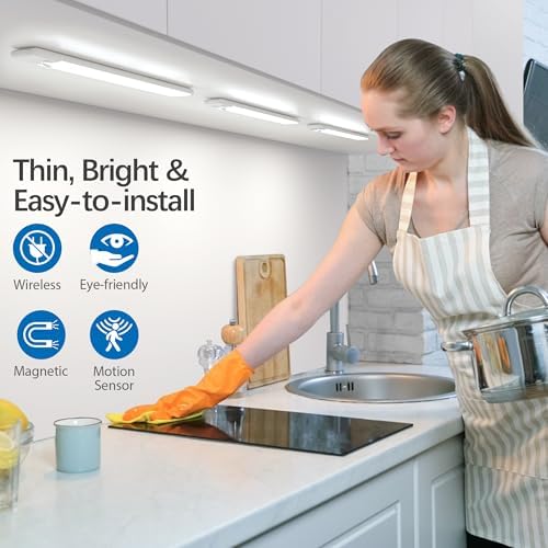 Motion Sensor Under Cabinet Lights, 3-Pack, Cool White, 12 Inch