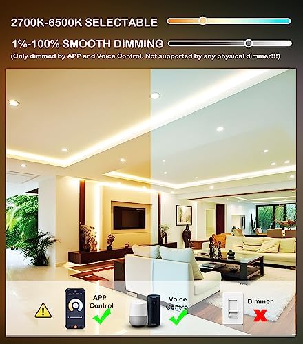 CLOUDY BAY 6 Pack 6 Inch Smart WiFi LED Recessed Lights