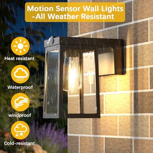 Greluna Solar Motion Sensor Glass Wall Lights, 2 Pack