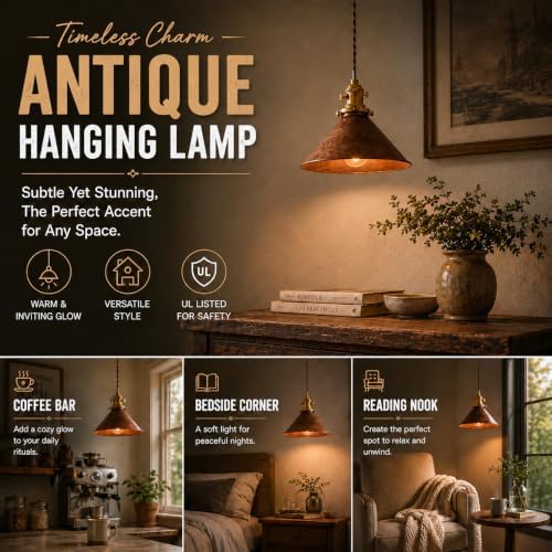 Rusted Copper Pendant Light with Adjustable 6.5Ft Cord