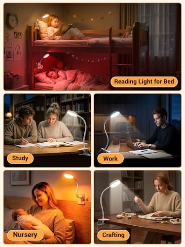RGB Clip-On Desk Lamp, 10 Colors, Dimmable