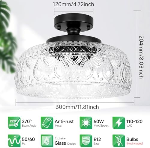 SunRider Modern 3-Light Black Glass Semi Flush Mount Ceiling Light