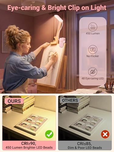 Pink Clip-on Desk Lamp, 9 Brightness, 5 Colors