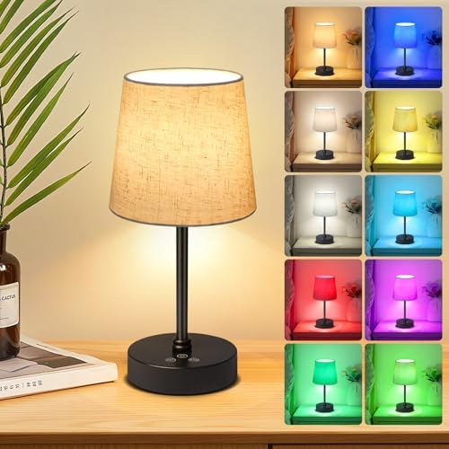 Wowag Small Cordless Table Lamp, 5000mAh Rechargeable, Flaxen