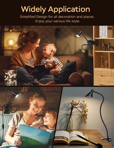 LiFMIRA Black USB Clip-On Reading Lamp, 3 Color Modes