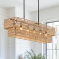 6-Light 34” Boho Rattan Linear Chandelier
