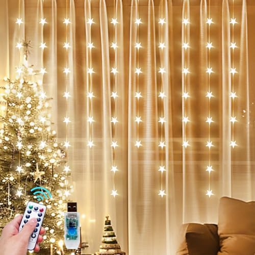 Star Curtain Lights, 70 Stars, Warm White