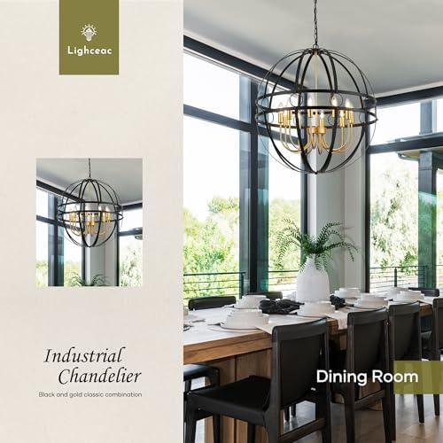 Modern Black and Gold 8-Light Chandelier, 22.8 Inch