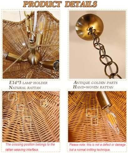 American Style Retro Rattan Pendant Light with Antique Chain