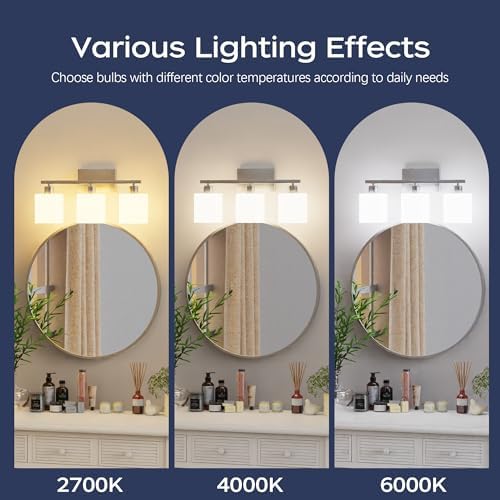 PARTPHONER 3-Light Bathroom Vanity Light, Brushed Nickel