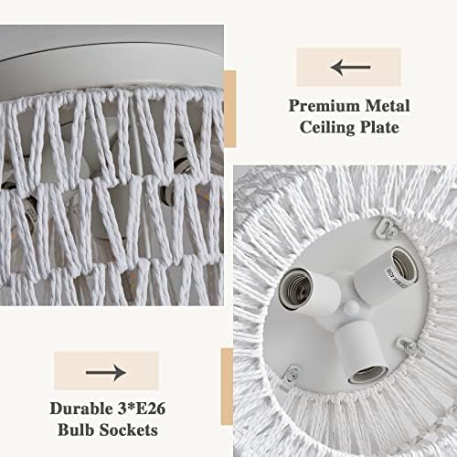White 3-Light Rattan Flush Mount Ceiling Light