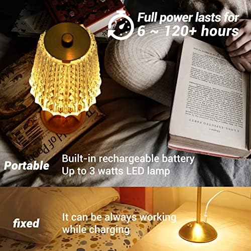 Cordless Rechargeable LED Table Lamp, Crystal Gold