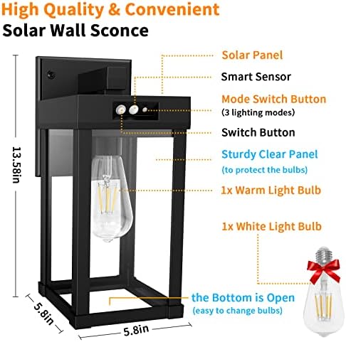 Solar Wall Lights, 2 Bulbs, Motion Sensor