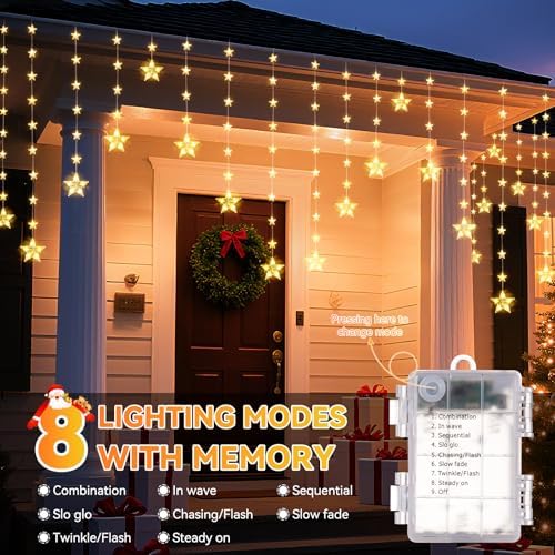 Christmas Star Curtain Lights, 74 LEDs, Warm White