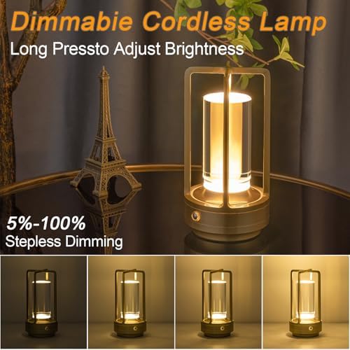 Cordless Rechargeable Crystal Table Lamp, Gold