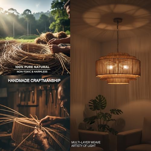 24 Inches 6-Light Farmhouse Rattan Chandelier