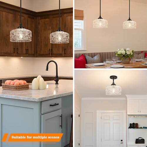 Daunton Black Vintage Glass Pendant Light