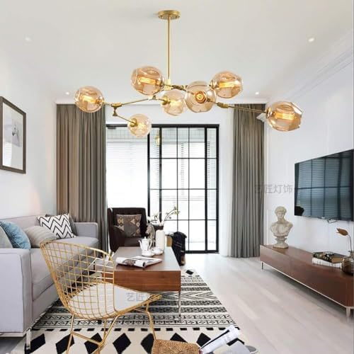Modern Industrial Iron Pendant Light, Amber, 3 Lights