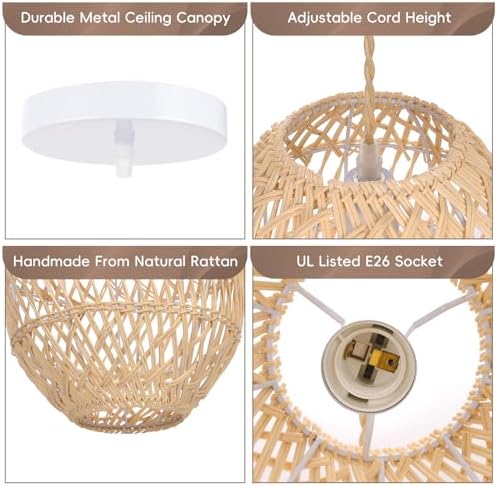 Boho Handmade Rattan Pendant Light Fixture
