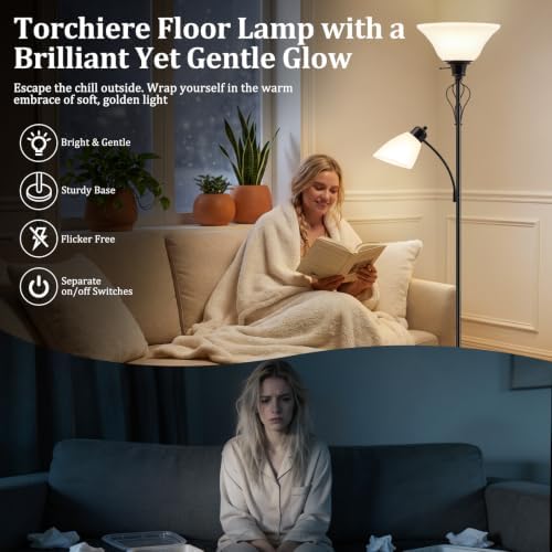 70" Tall Torchiere Floor Lamp, Plastic Shade