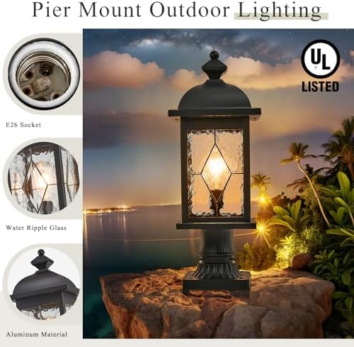 Outdoor Post Light Hard Wired 16 Inch Height Pier Mount Outdoor