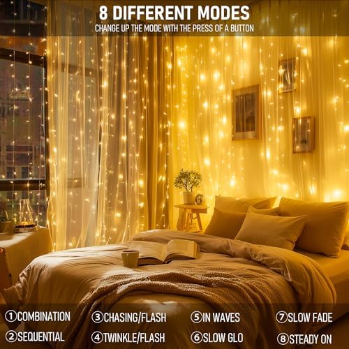 Dazzle Bright 300 LED Curtain Lights, Warm White