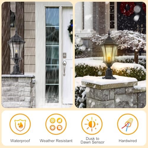 24 Inch Large Dusk to Dawn Outdoor Post Lights Aluminum Black Exterior