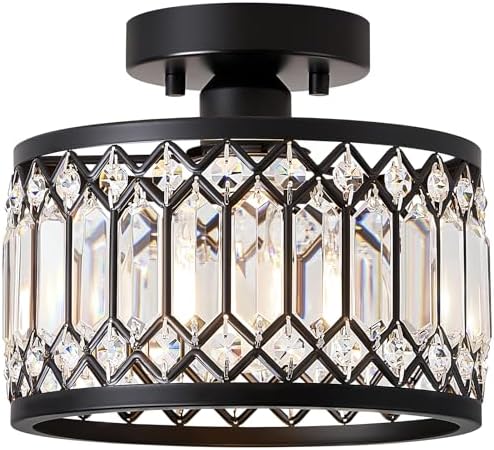 Pevfah 1-Light Crystal Black Semi Flush Ceiling Light, 9 in