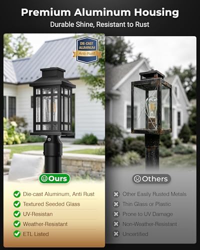Dusk to Dawn Outdoor Post Lights, Black Aluminum Hard-Wired