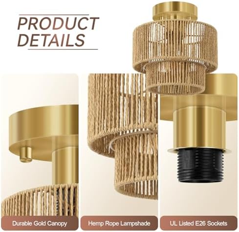 BoostArea 8.66” 2-Tier Rattan Ceiling Light
