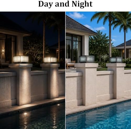Outdoor Hardwired Post Light, Square Fence Pillar Lamp