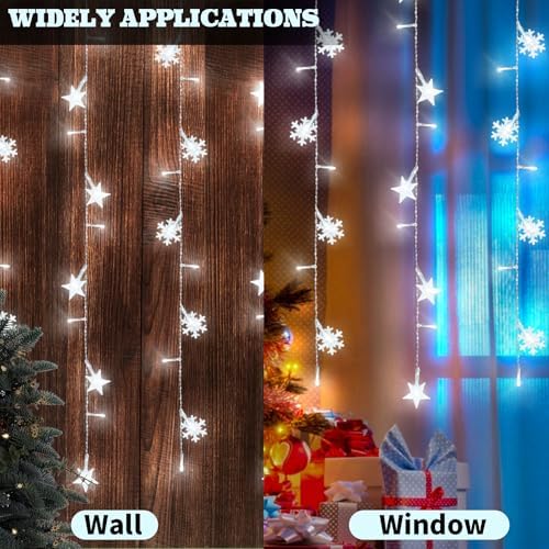 Newhale Christmas Curtain String Lights with Snowflake and Star