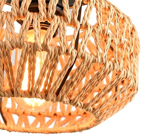 2-Pack Boho Rattan Semi-Flush Mount Ceiling Lights