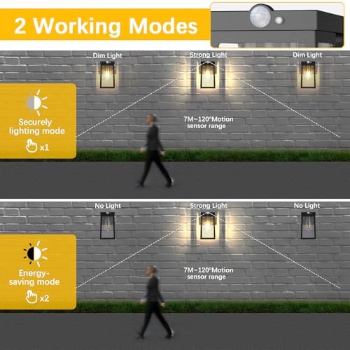 Greluna Solar Motion Sensor Glass Wall Lights, 2 Pack