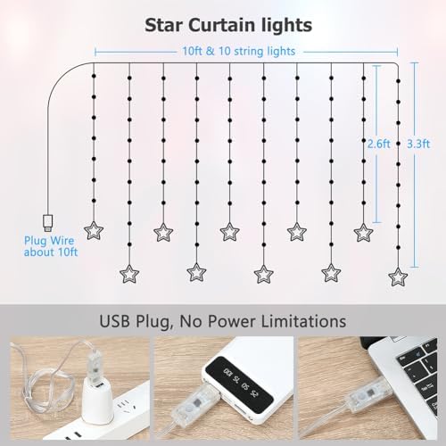 Star Curtain Lights, 10ft x 3.3ft, RGB
