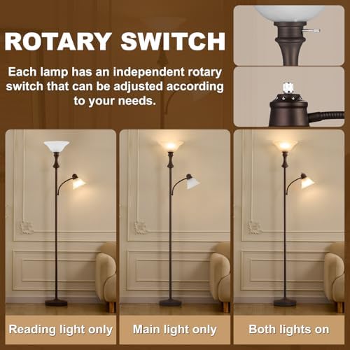 Torchiere Brown Floor Lamp with Adjustable Reading Lamp, 71IN