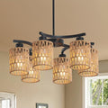 21" 6-Light Boho Rattan Chandelier