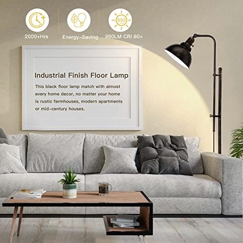 PARTPHONER Industrial Floor Lamp, Adjustable, Aged Black