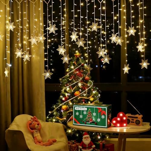 Snowflake LED Curtain Lights, 19Ft/6M 96 LEDs
