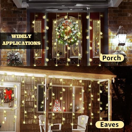 Newhale Christmas Curtain Lights, Snowflake and Star, Warm White