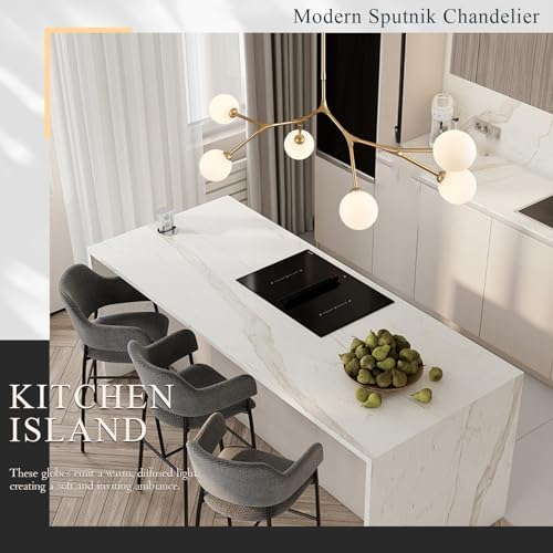 Modern 6 Lights Sputnik Chandelier for Dining Room L45in Gold Pendant