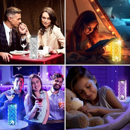 2 Pack Crystal Table Lamps, USB Rechargeable