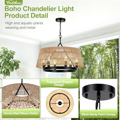 22 Inch Boho Rattan Chandelier